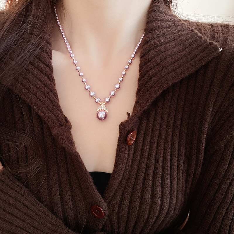 真金电镀圆形珍珠款耳钉项链套装小众耳环时尚气质耳饰轻奢高级感详情25