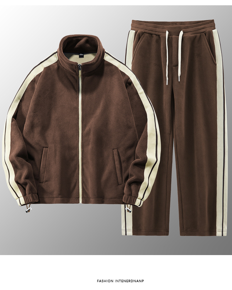 Polar opstaande kraag sweatshirt jas met winterse toevoeging dikke sportpak voor heren, Olympische fleece warme tweedelige set_voghion.com