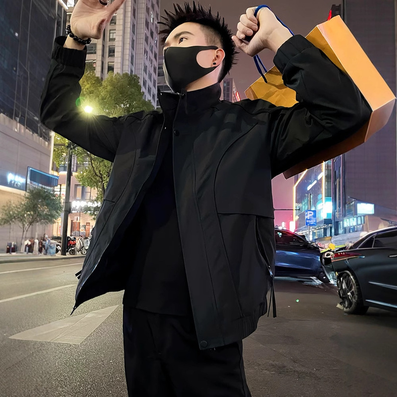 Men's Business Casual Jacket Black Stand Collar Men's Tops 2025 Autumn and Winter New Fashion Brand Work Jacket