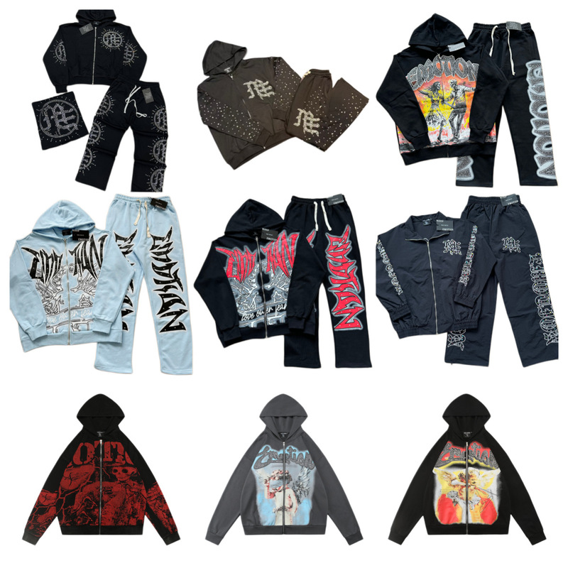 Cross-Border Beauty Trend Mixed Emotion Retro Full-Print Handmade Diamond Letter Hooded Sweatshirt Men's and Women's Jackets