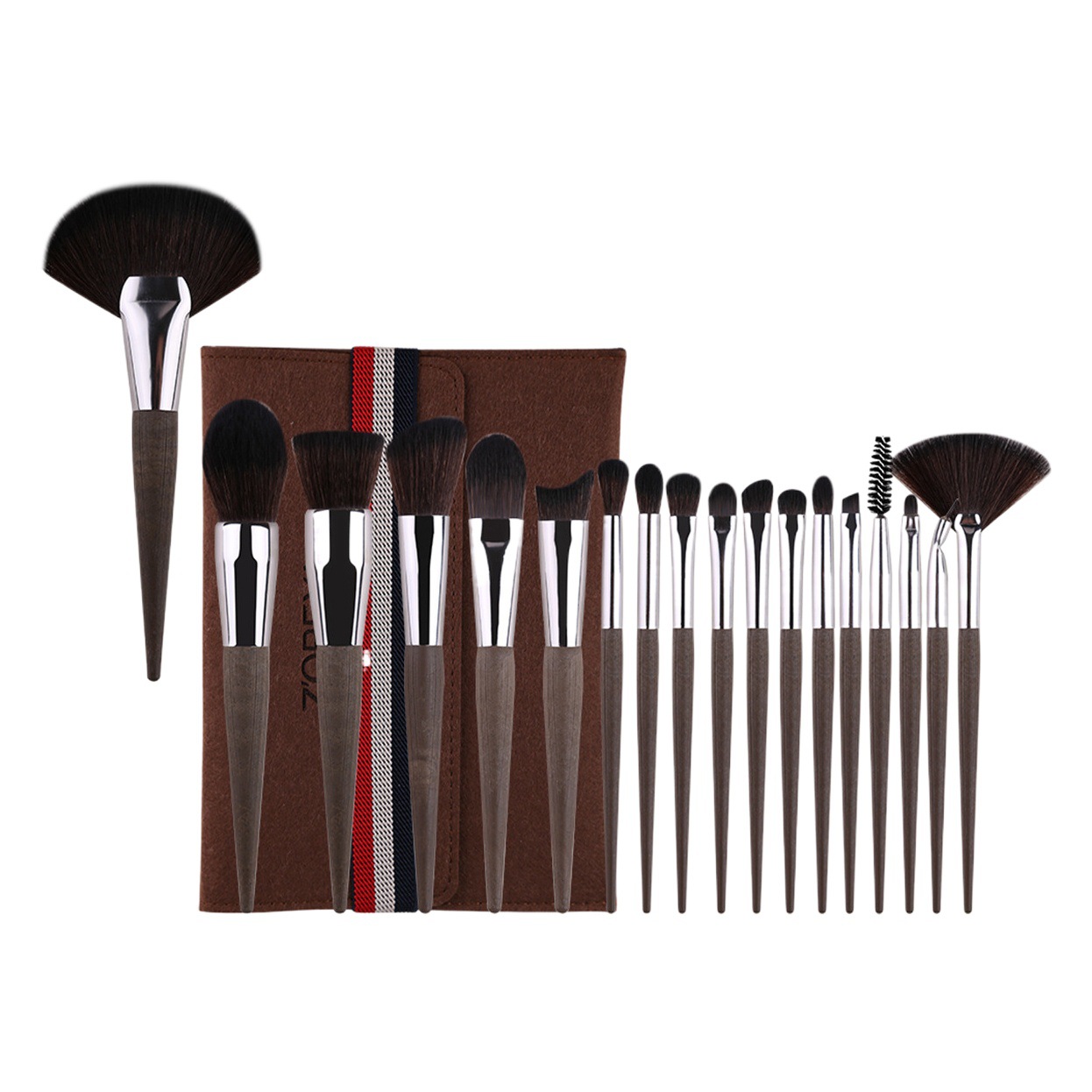 Nuevo residuo de café grano de madera mango de plástico protección del medio ambiente herramientas de belleza con bolsa de almacenamiento traje clásico 18 pinceles de maquillaje conjunto completo