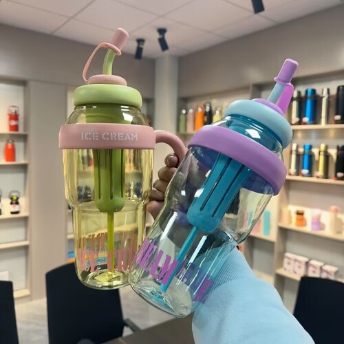 Portable summer high-value giant straw cup plastic belly cup large capacity flower tea cup with handle large kettle