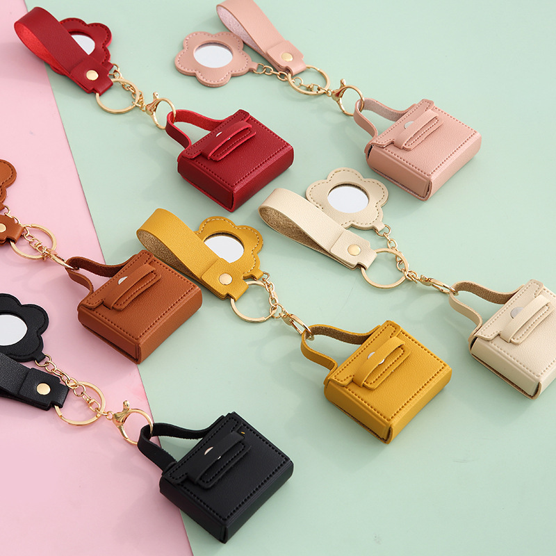 Korean Style Small Bag Storage Pendant with Mirror Headphone Bag Key Chain Pendant Pu Leather Mini Bag Key Chain Korean Style Small Bag Storage Pendant with Mirror Headphone Bag Key Chain Pendant Pu Leather Mini Bag Key Chain