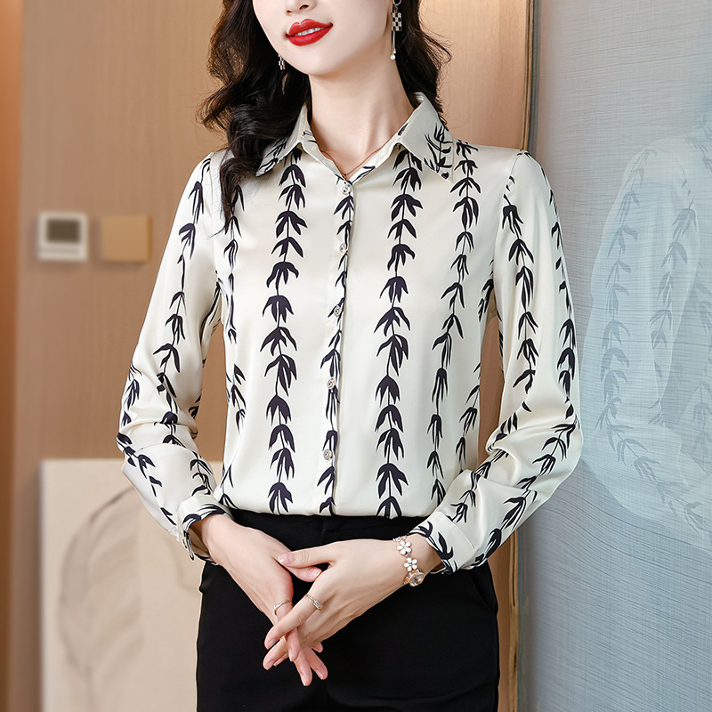 Real shot artificial silk shirt mulberry silk fashionable all-match long sleeve elegant lapel shirt 2024 spring and autumn women's new