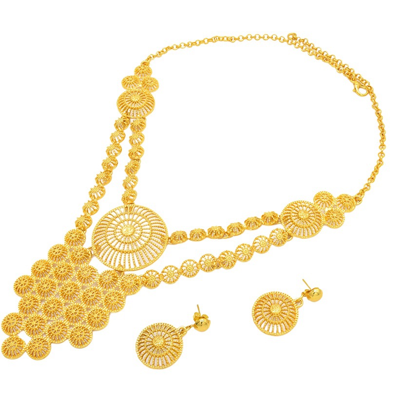 24K chapado en oro traje nupcial Oriente Medio joyería india traje collar largo joyería en stock al por mayor