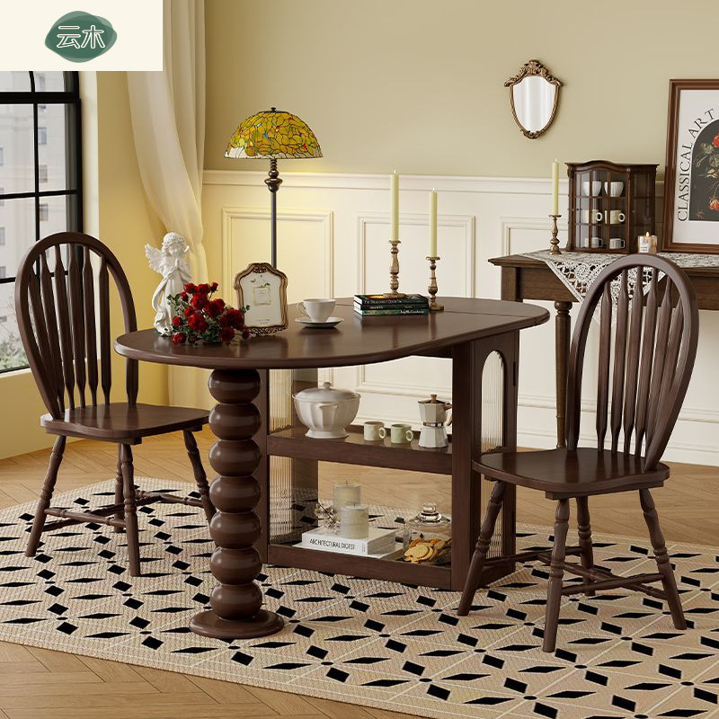 Foldable Dining Table French Mid-Century Style Oval Dining Table Small Apartment American Retro Solid Wood Dining Table and Chairs