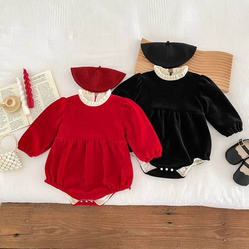 Baby jumpsuit, winter style, sweet and velvet, baby girl's warm full month bag, newborn princess rompers