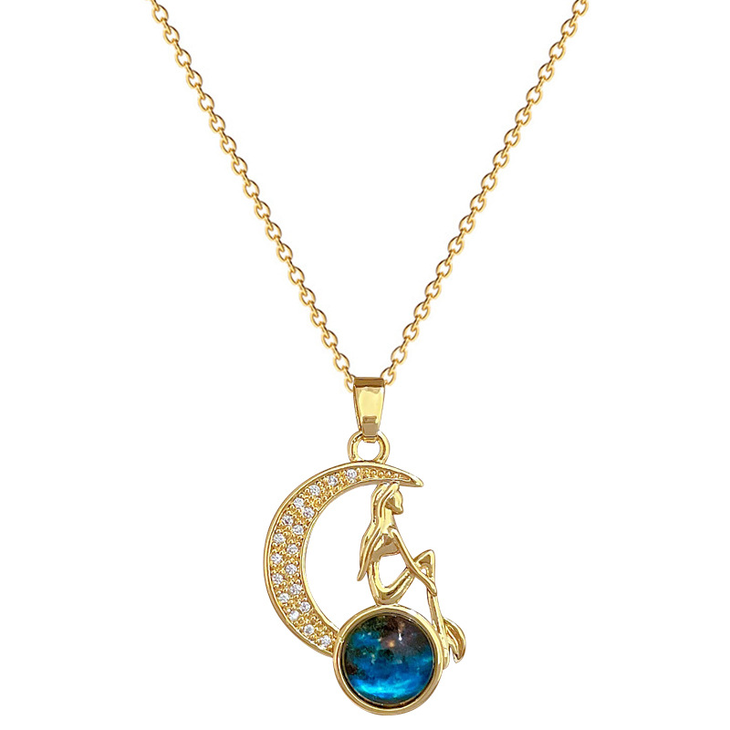 Gorgeous Star And Moon Zircon Necklace, Elegant Titanium Chain_voghion.com