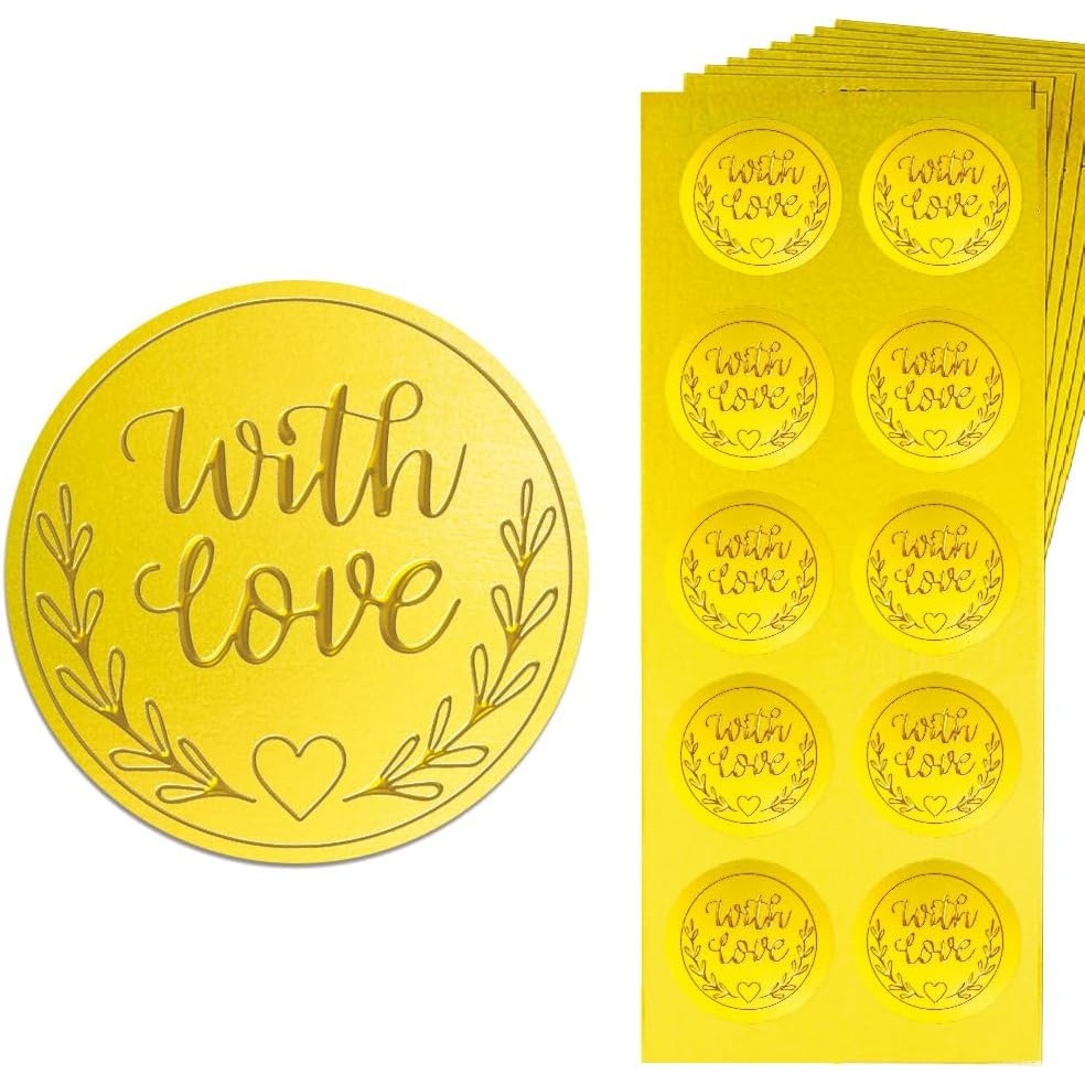 金色浮雕爱心叶封口贴纸定 制适用于邀请函贺卡装饰