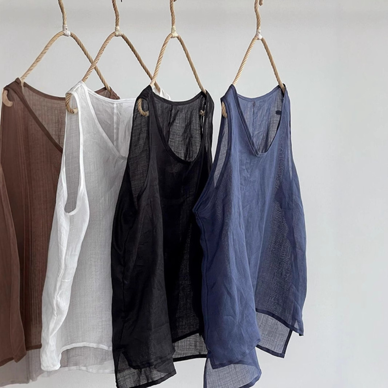 Light Cotton Linen Inner Vest Artistic plus size Basic Sleeveless Base Versatile Vest Front Short Rear Long Design Sense