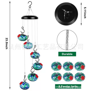 跨境风铃蜂鸟喂食器迷人精品亚马逊悬挂式蜂鸟喂鸟器玻璃花园室外