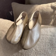 超软羊皮~真皮不累脚单鞋女圆头浅口一脚蹬平底小皮鞋复古懒人鞋