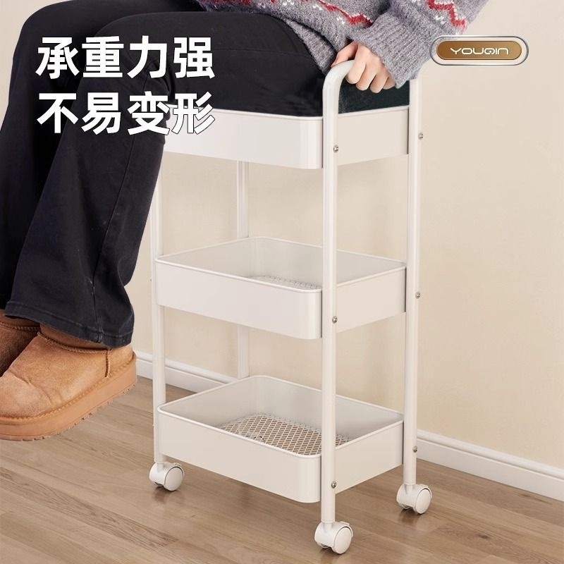 (2개) 두꺼운 탄소 강철 트롤리 랙 주방 거실 바닥 모바일 침실 다층 욕실 보관 랙
