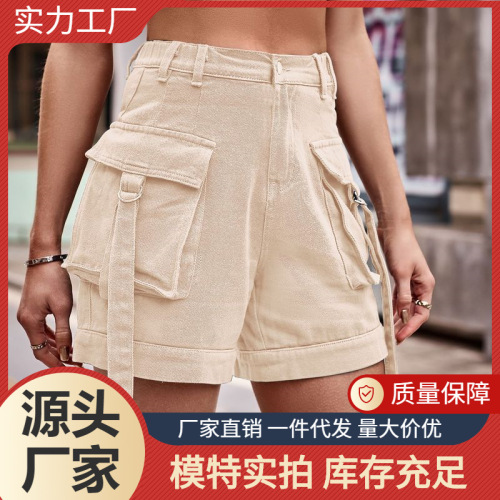 Womens Amercan denim work pants with leisure pockets and elastic waist, for Amazon in the US.