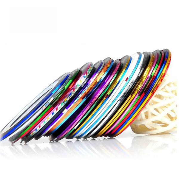 Nail gold and silver nail stickers nail smile line laser line with adhesive nail stickers 37 color 20m in stock