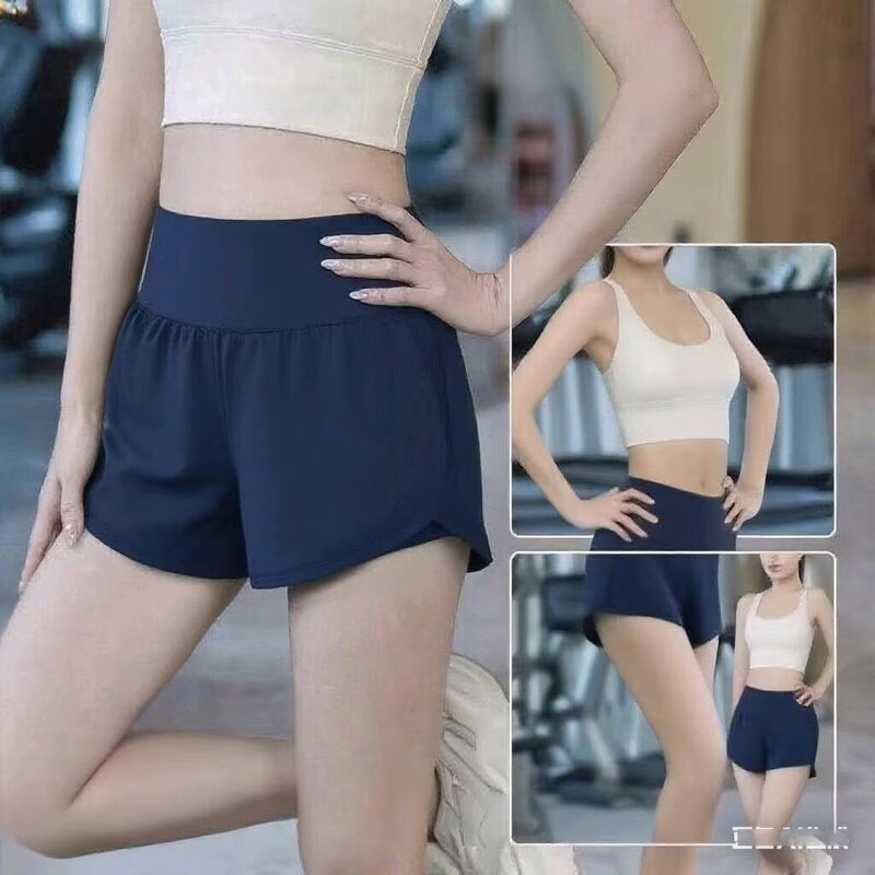 Summer Thin Sports Casual Shorts for Women, Loose Imitation High-Waisted Fake Two-Piece Running Yoga Fitness Pants