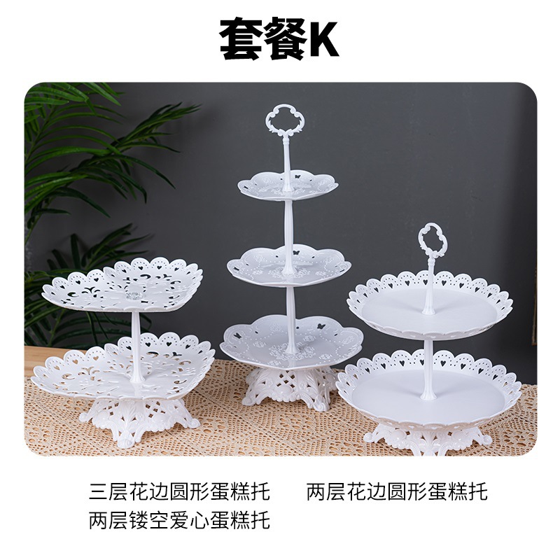 Decoración de postres de cumpleaños estante de exhibición de boda europea estante de frutas estante de pastel de plástico bandeja de bocadillos