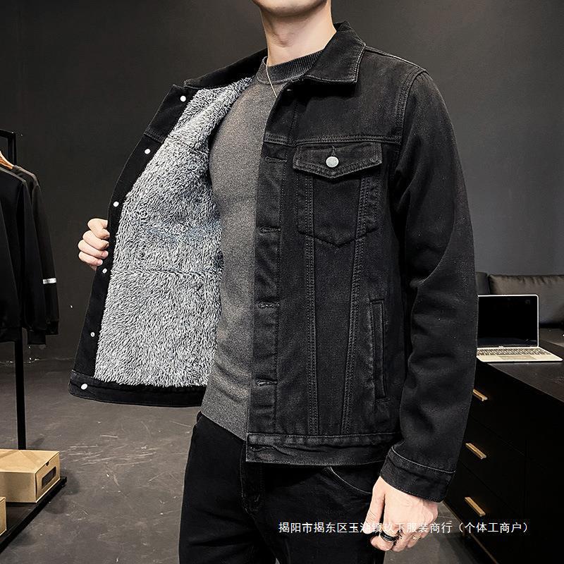Winter fleece-lined Denim Coat Men's Trendy Brand Thickened Work Jacket Boys All-match Casual Handsome Cotton Clothes