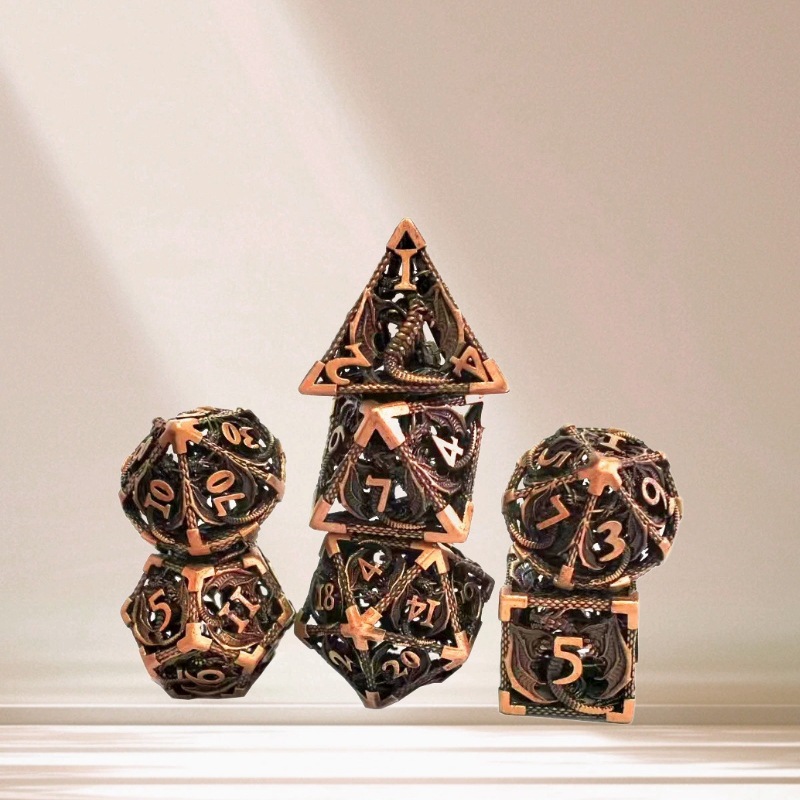 Csuru metal hollow dragon dice DND dungeons and dragons running group table game multi-faceted digital dice wholesale 7 pieces