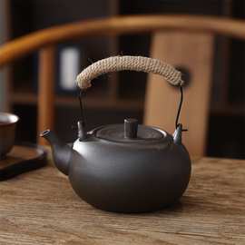 围炉煮茶煮水壶火山石釉黑陶养生壶电陶炉烧水提梁壶炭炉茶具批发