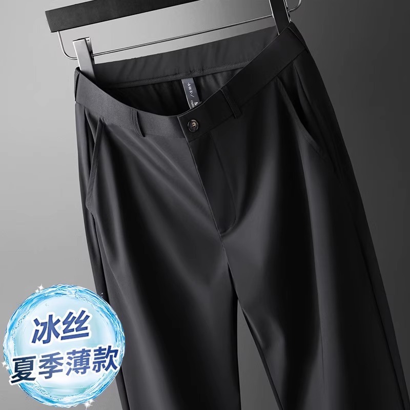Pantalones de hombre de pelo liso de fábrica, pantalones largos casuales de hombre de color sólido de nuevo estilo de verano, pantalones de negocios, rectos sueltos, papá a través