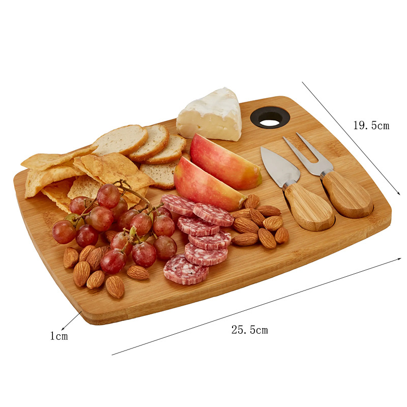 Tabla de corte de bambú multifuncional snack bandeja de frutas con cuchillo y tenedor tabla de queso tabla de corte de verduras de comedor casero