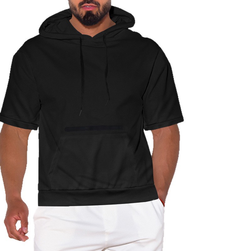 Nuevo cross-border hombre europeo y americano casual deportes hombre encapuchado camiseta de manga corta fresca y larga camiseta de hombre