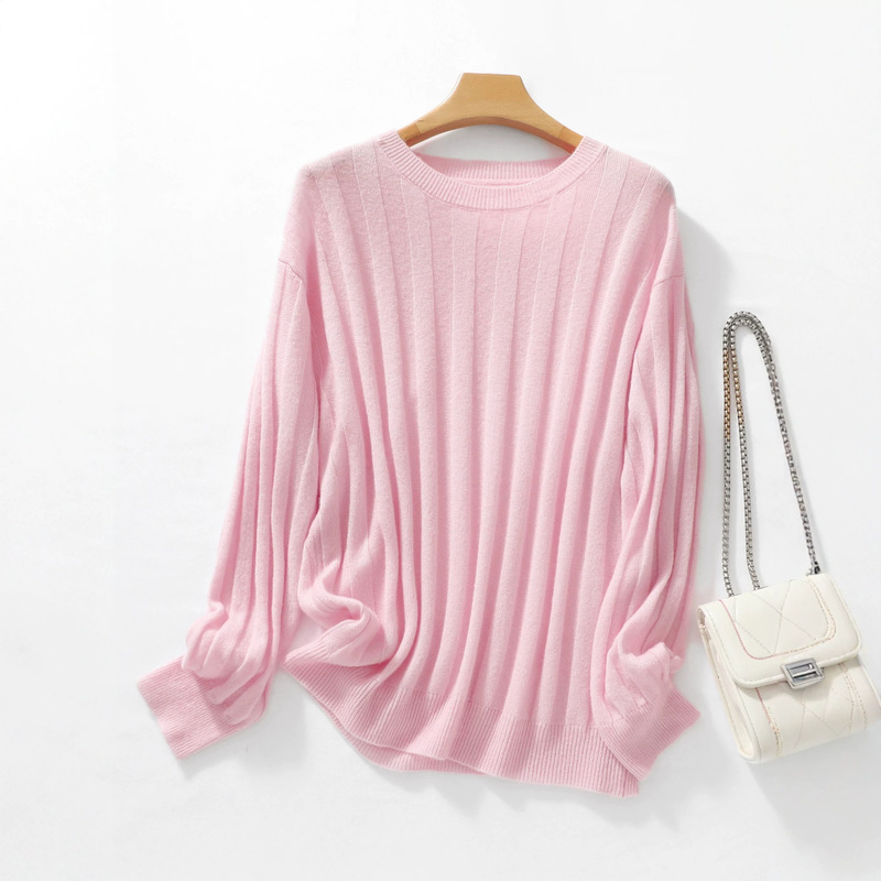 Velvet Round Neck Wide Stripe Knit Sweater for Women, Smooth Texture, Light Luxury, Slimming, Early Autumn Long Sleeve Base Top