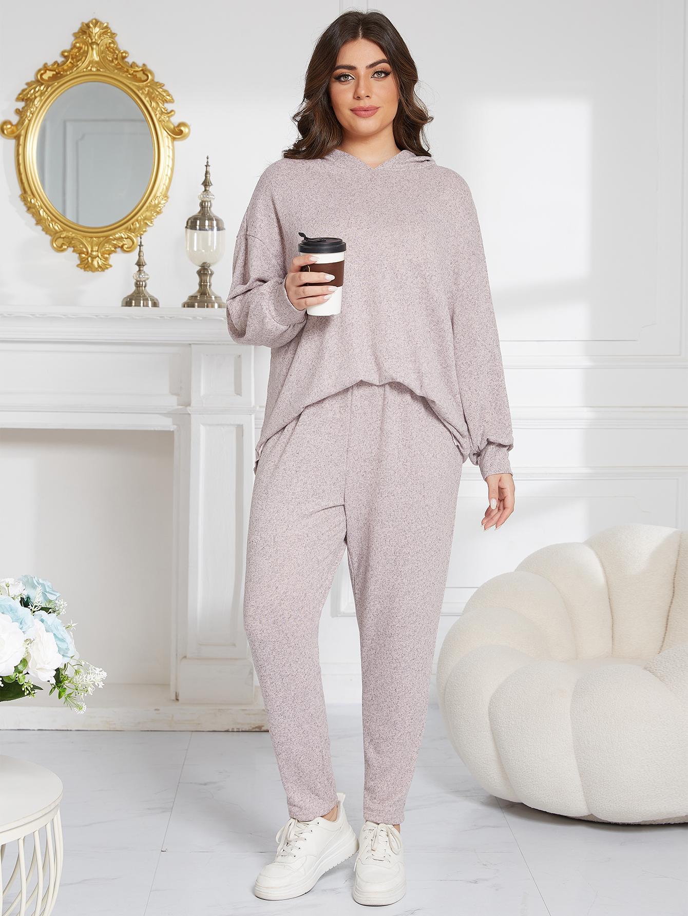 Neues großes Heimkleidungsset für Herbst und Winter, langärmeliger, molliger, übergroßer Pyjama mit Kapuze für Damen_voghion.com