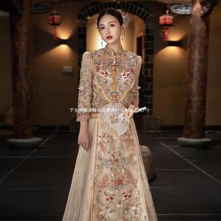 2024 New Arrival Xiuhe Dress Bride's Wedding Champagne Dress Vintage Chinese Wedding Dress High-class Dress