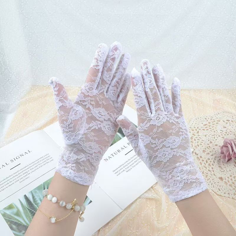 Short Lace Full-Finger Gloves, Thin and Sexy, Sun Protection, Wedding, Dinner, Dance Party Accessories, Spring and Summer, Driving, Outdoor