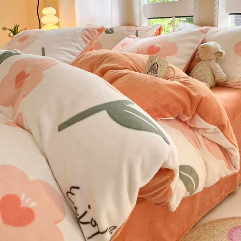 牛奶绒床上四件套秋冬季加厚保暖床单被套三件套2025新款珊瑚绒