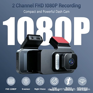 Dual-channel 1080P high-definition dashcam, front and rear dual recording, night vision, loop recording, G-sensor intelligent