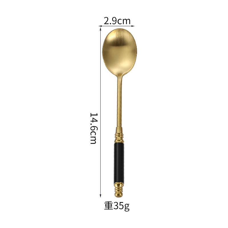 Retro 304 de acero inoxidable vajilla cuchara mate Tenedor engrosada mango redondo de oro postre tenedor cuchara de mezcla de café cuchara