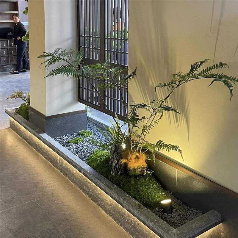模擬緑の植物、ゴールデンシルクヘッドシダ、鉢植え、中国風の芸術的インスピレーション、リビングルーム、偽の緑の植物、装飾、造園、禅の装飾品|undefined