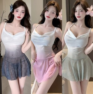 Mesh gradient color pure desire spicy girl low cut waist slimming camisole wrapped skirt