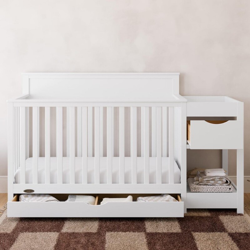 Crib with Nappy Table Children's Room Standard Size Convertible Mattress Adjustable White Modern Factory Customized