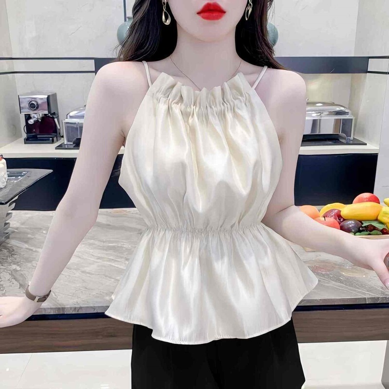 Women's Summer Top Halter Neck Sleeveless Camisole Plus Size Waist-Cinching Tube Top Camisole Shirt Simple Solid Color Top Women's Summer Top Halter Neck Sleeveless Camisole Plus Size Waist-Cinching Tube Top Camisole Shirt Simple Solid Color Top