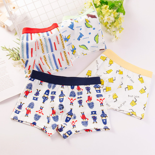 Children's underwear, unisex pure flat corner cotton shorts for students, small, medium, and large children, cartoon car-themed boys' four corner pants, dropshipping