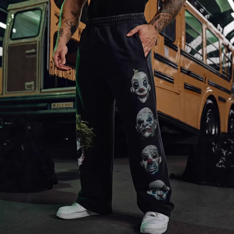 Youngla New Fitness Pants Joker Collaboration Clown Print Sports Pants Jogger Cotton Straight-Leg Pants