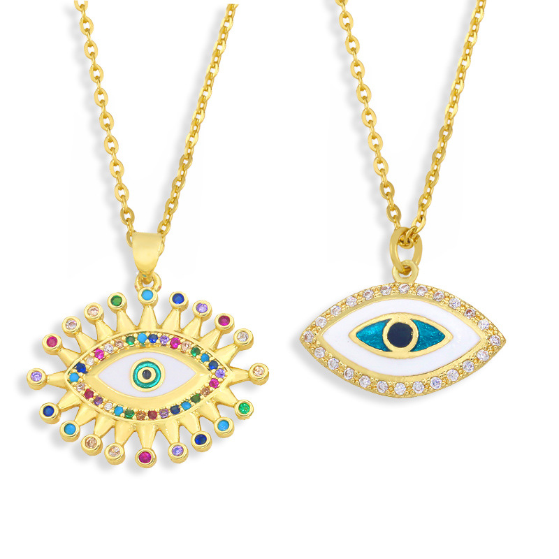 wholesale jewelry enamel eye pendant copper inlaid color zircon necklace nihaojewelrypicture2