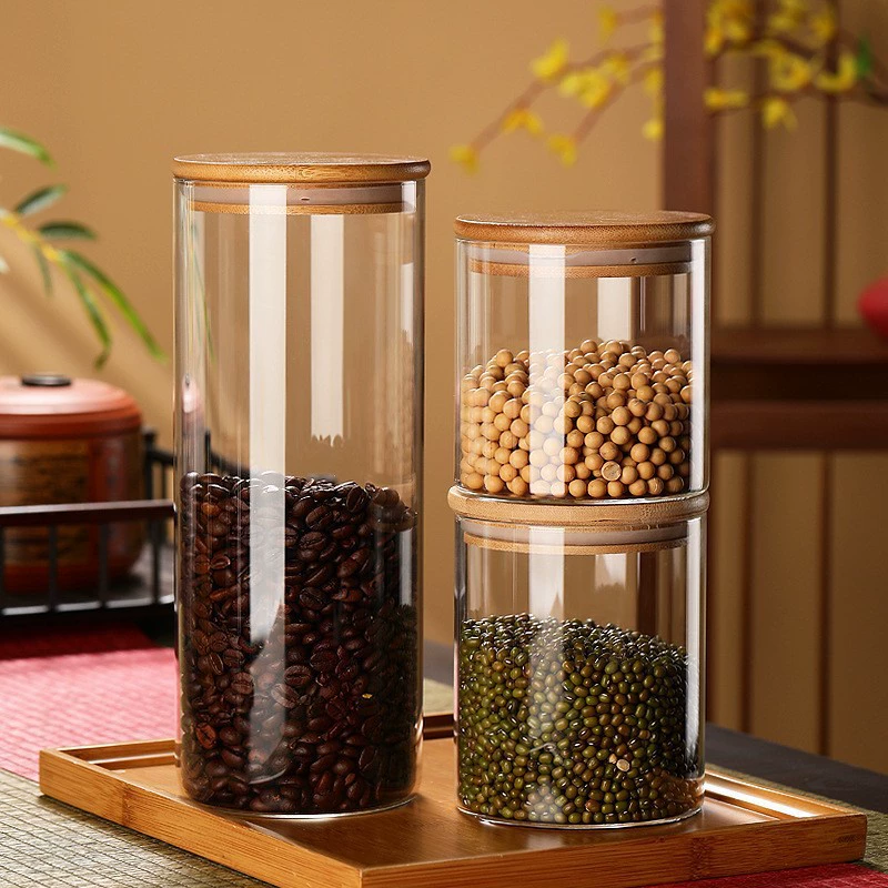 Высокое боросиликатное стекло круглый резервуар для хранения на кухне Сухофрукты Зерновые закуски чайные банки конфеты кофе в зернах герметичные банки