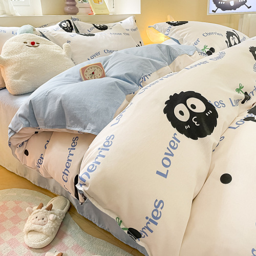 2024 New 100% Cotton Printed Quilt Set for Dormitory - Twin Size Bedding Set with Sheet, Pillowcase, and Duvet Cover