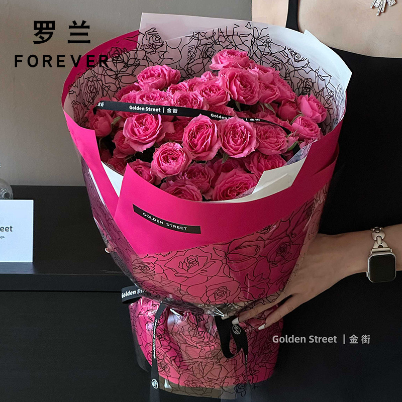 Roland Qianli Rosa transparente impermeable OPP flor ramo papel de envoltura floral Rosa patrón DIY flor papel de embalaje