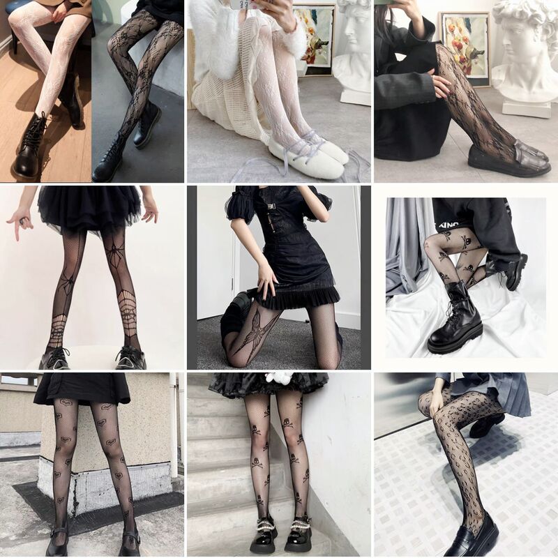 Fishing net stockings European and American sexy stockings mesh stockings pantyhose hollow moon bow black and white net stockings rhinestone socks
