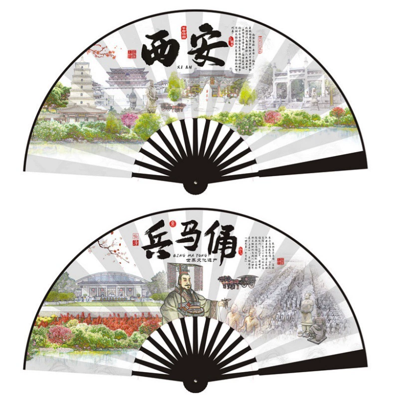 Складной вентилятор 10inch красочный национальный тренд Сиань живописный точечный вентилятор модный вентилятор из шелковой ткани реклама живописное место хит продаж вентилятор