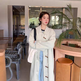 春秋新款韩版学院风牛角扣长款简约休闲日系工装风百搭风衣外套女