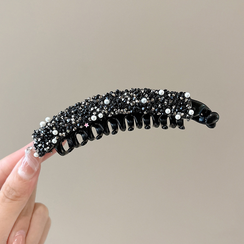 2#Black pearl diamond banana clip 10.5cm