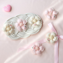 韩版锻面立体布艺五瓣花网纱玫瑰小花diy发夹饰品服饰配件批发