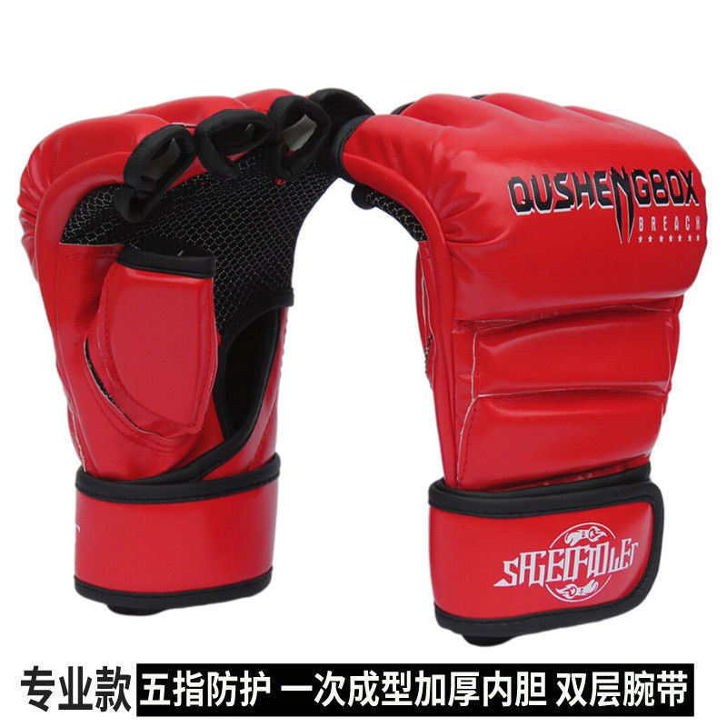 Guante de boxeo MMA medio dedo guante de boxeo adulto hombre Sanda Muay Thai entrenamiento de lucha UFC profesional de lucha femenina bolsa de arena